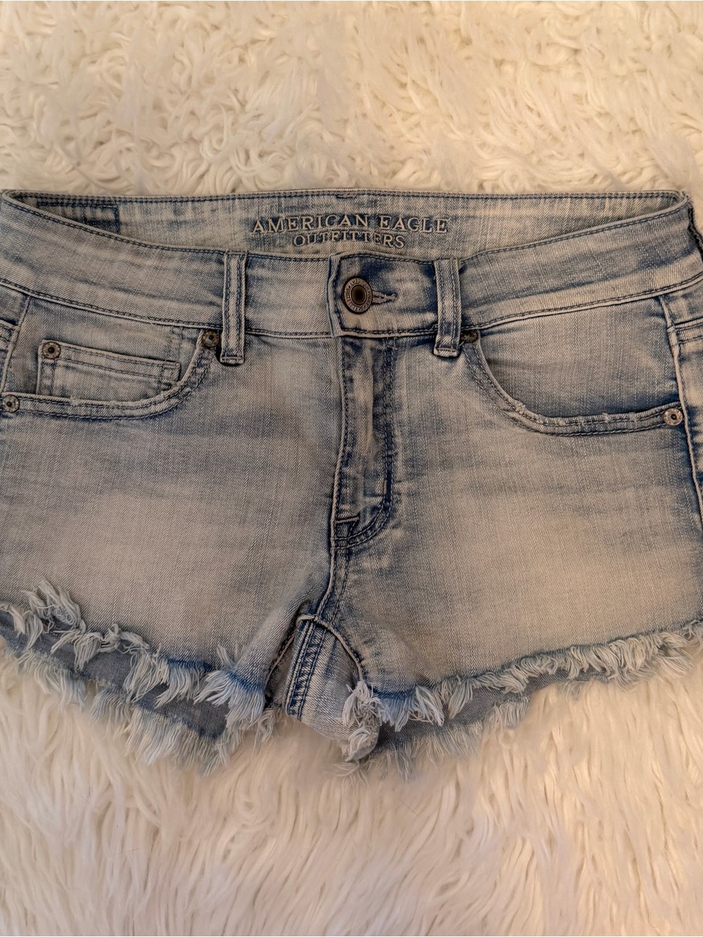 American Eagle Outfitters Light Blue Distressed Denim Shortie Cutoff Shorts